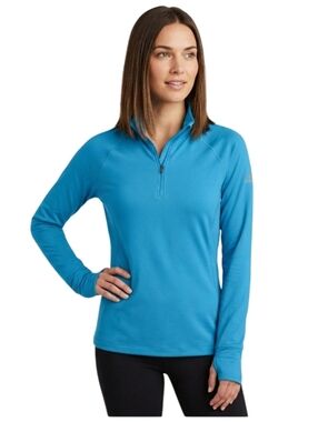 ADIDAS Teal Techfit Climawarm Quarter Zip Hiking Pull On Sweater Lightweight